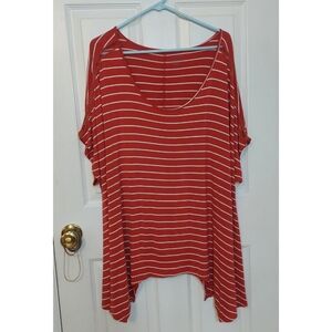 Lane Bryant Red White Striped Sharkbite Hem Short Sleeve Top Flowy Size 26/28